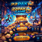 Treasure chest overflowing with 22PAK coins, female warrior and male mage in battle stance